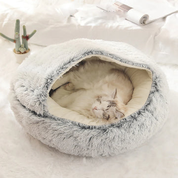 Plush Hooded Cat Bed Cave